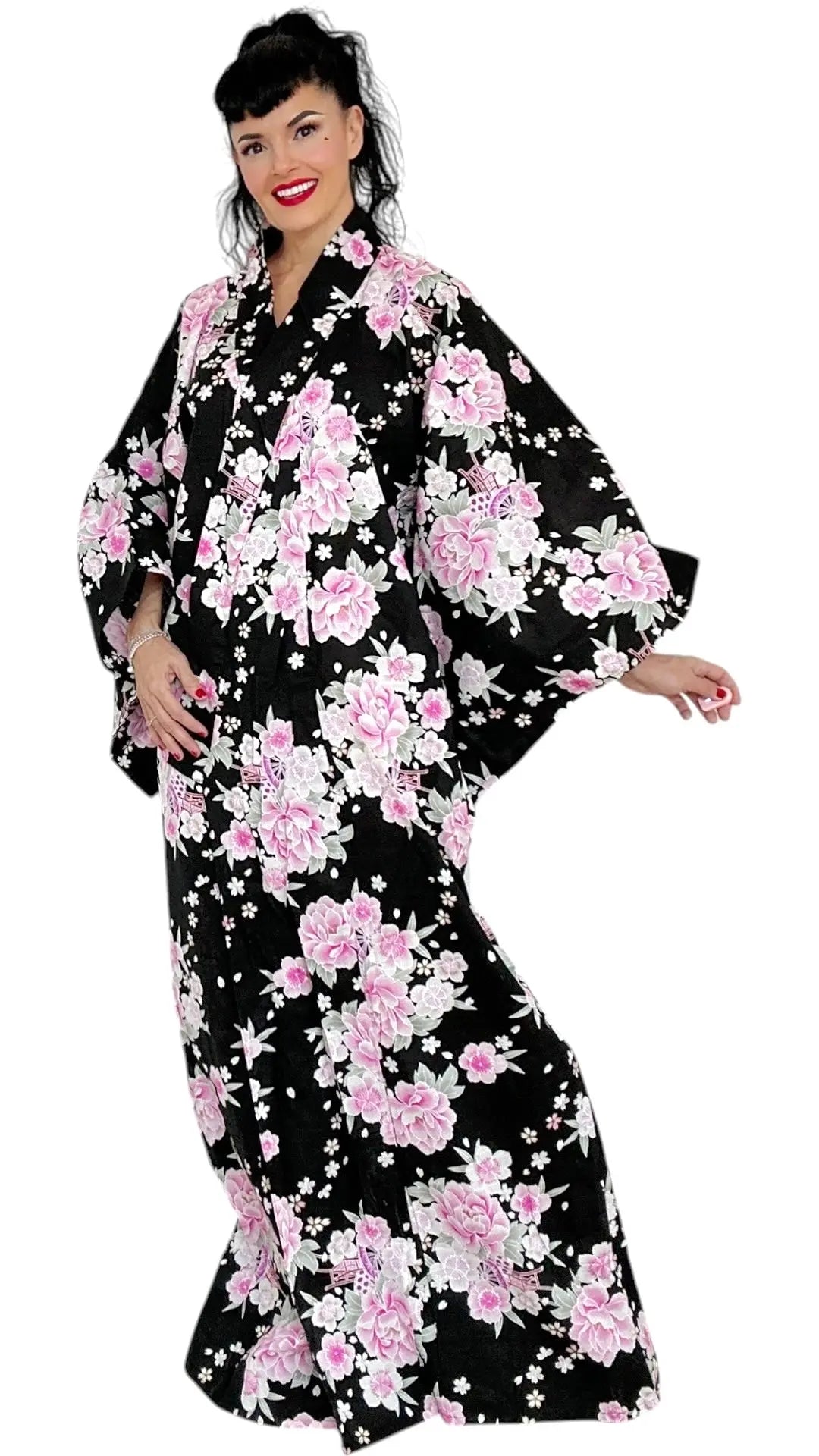 Beautiful Black and Pink Kimono Robe Vintage