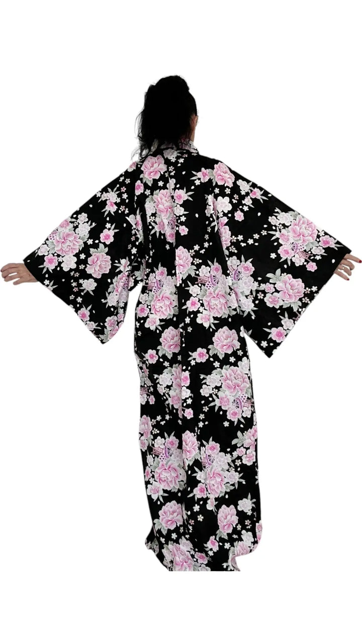 Beautiful Black and Pink Kimono Robe Vintage