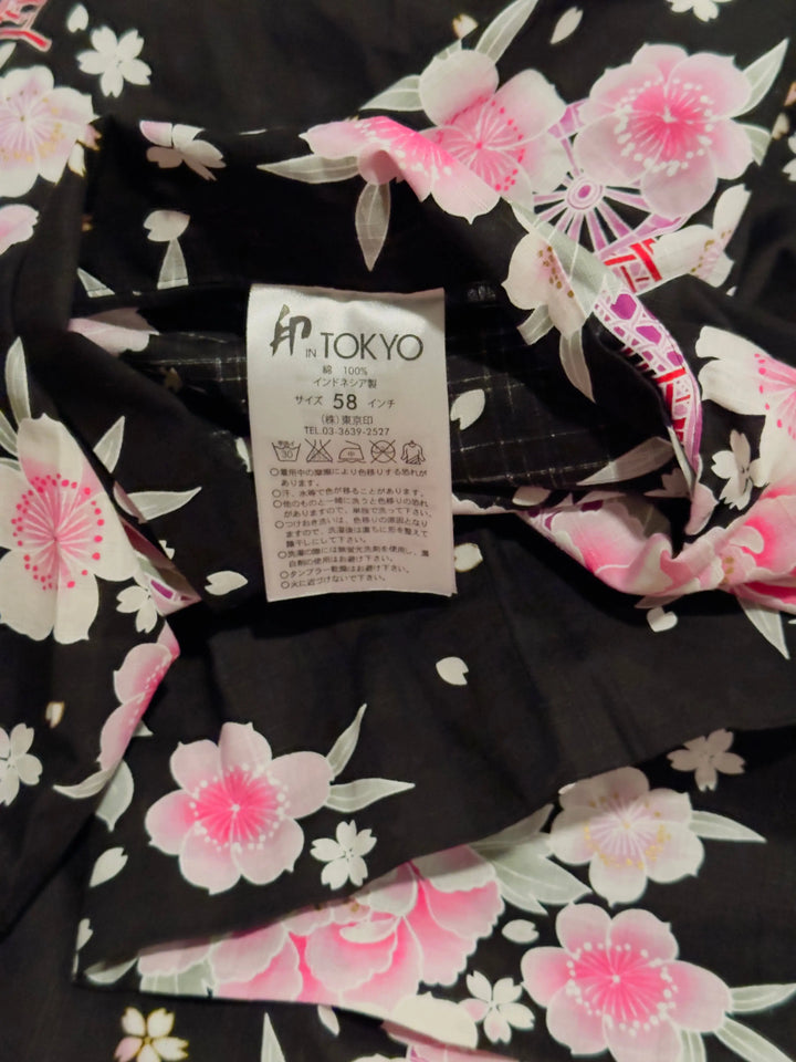 Beautiful Black and Pink Kimono Robe Vintage